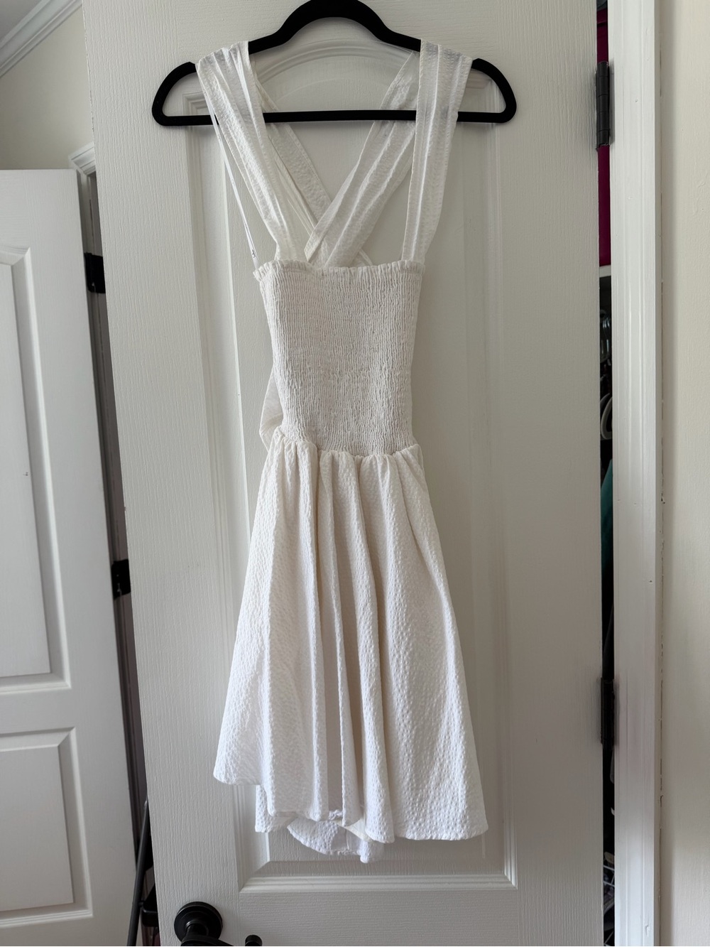 Lulus White Textured Sundress with Cross-Back Straps